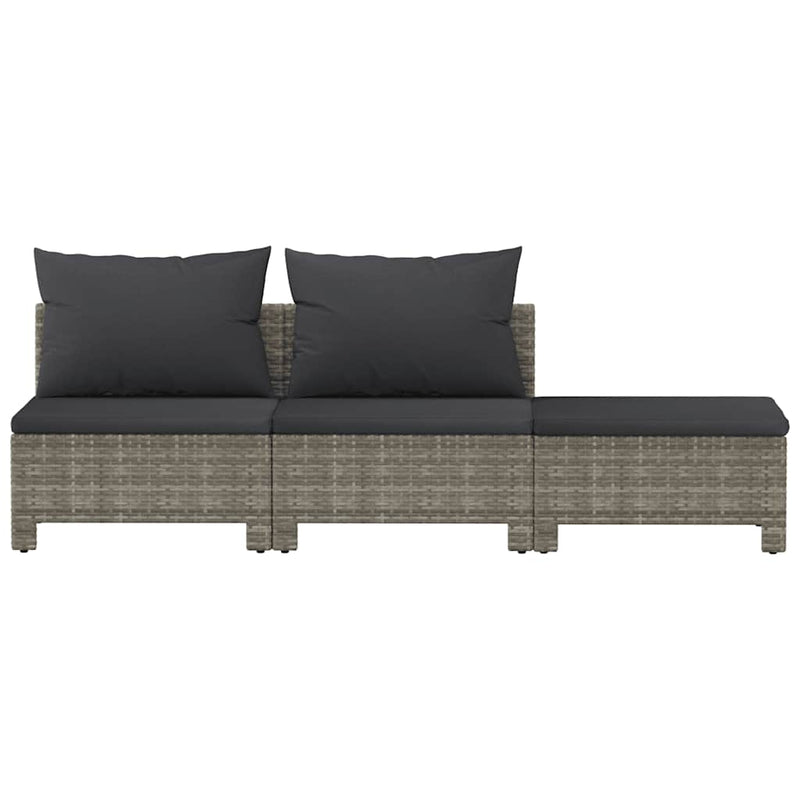 3 Piece Garden Lounge Set with Cushions Grey Poly Rattan