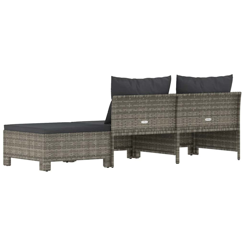 3 Piece Garden Lounge Set with Cushions Grey Poly Rattan