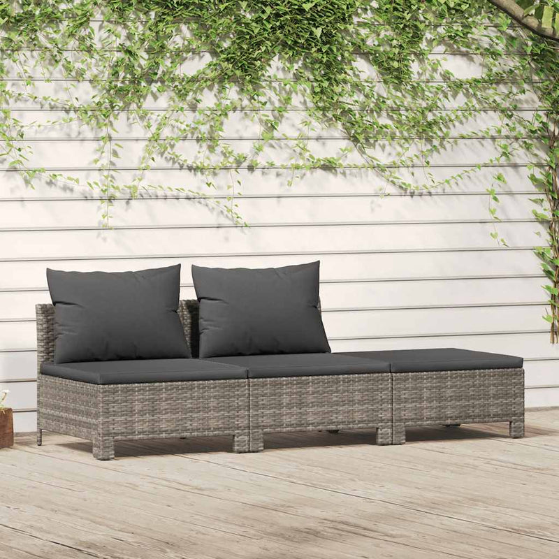 3 Piece Garden Lounge Set with Cushions Grey Poly Rattan