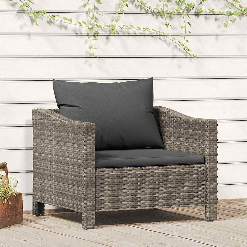 Garden Armchair with Cushion Grey Poly Rattan