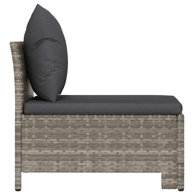 Garden Middle Sofa with Cushion Grey Poly Rattan