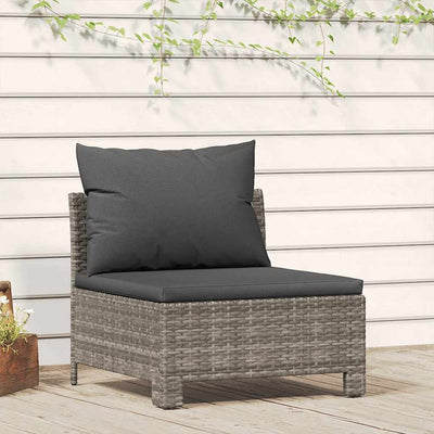 Garden Middle Sofa with Cushion Grey Poly Rattan