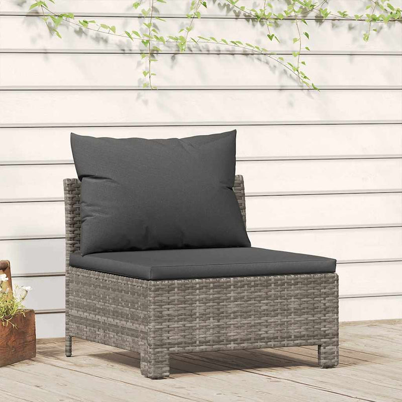 Garden Middle Sofa with Cushion Grey Poly Rattan