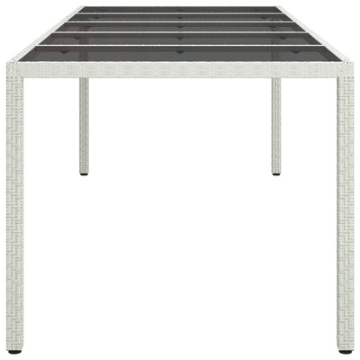 Garden Table White 250x100x75 cm Poly Rattan and Tempered Glass