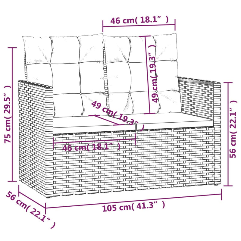 Garden Bench with Cushions Black 105 cm Poly Rattan