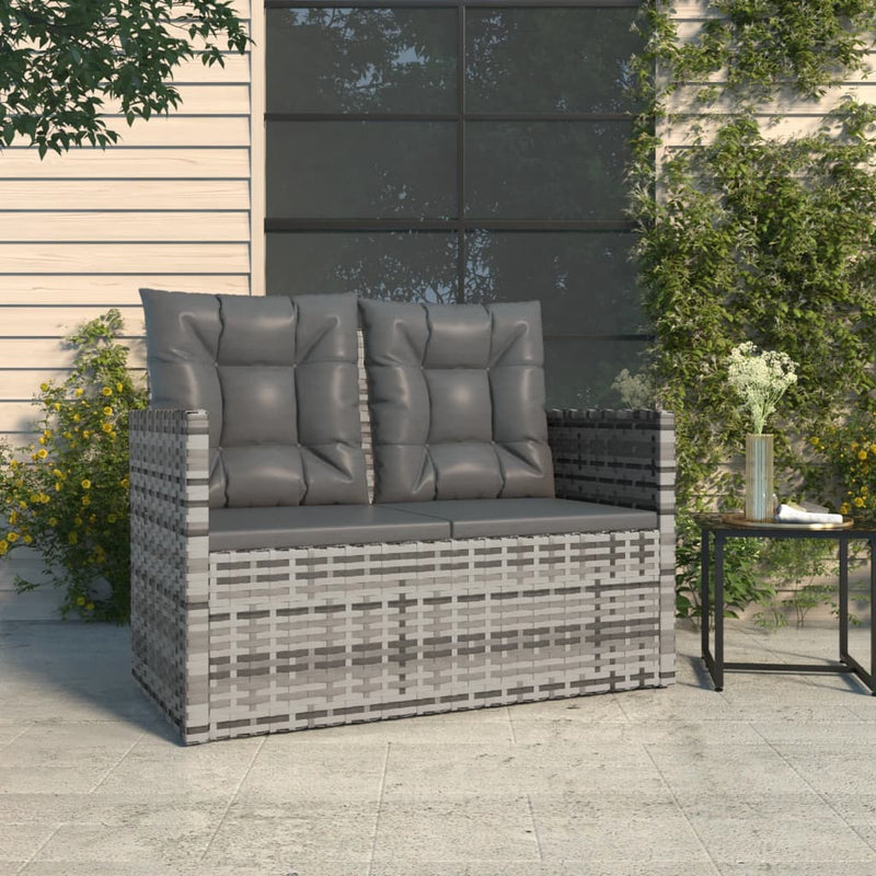 Garden Bench with Cushions Grey 105 cm Poly Rattan