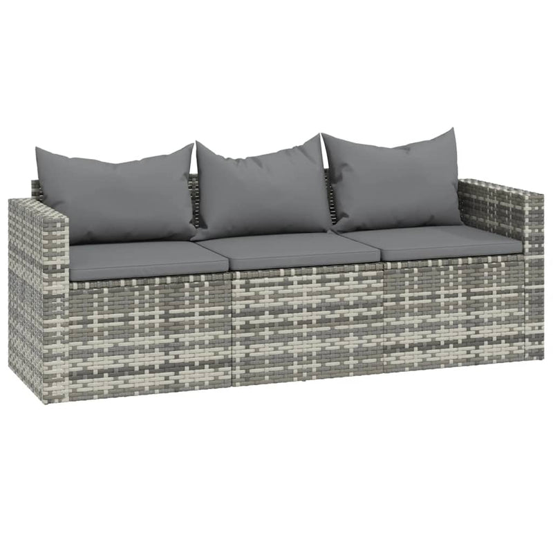 3 Piece Garden Lounge Set with Cushions Grey Poly Rattan