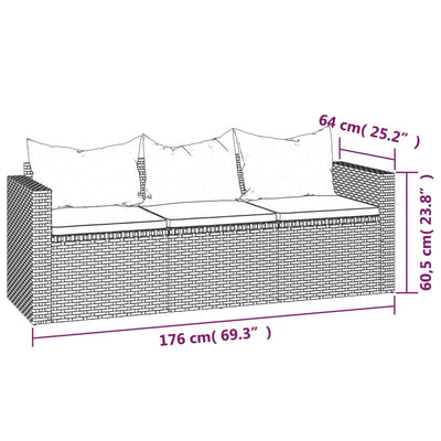 3 Piece Garden Lounge Set with Cushions Grey Poly Rattan