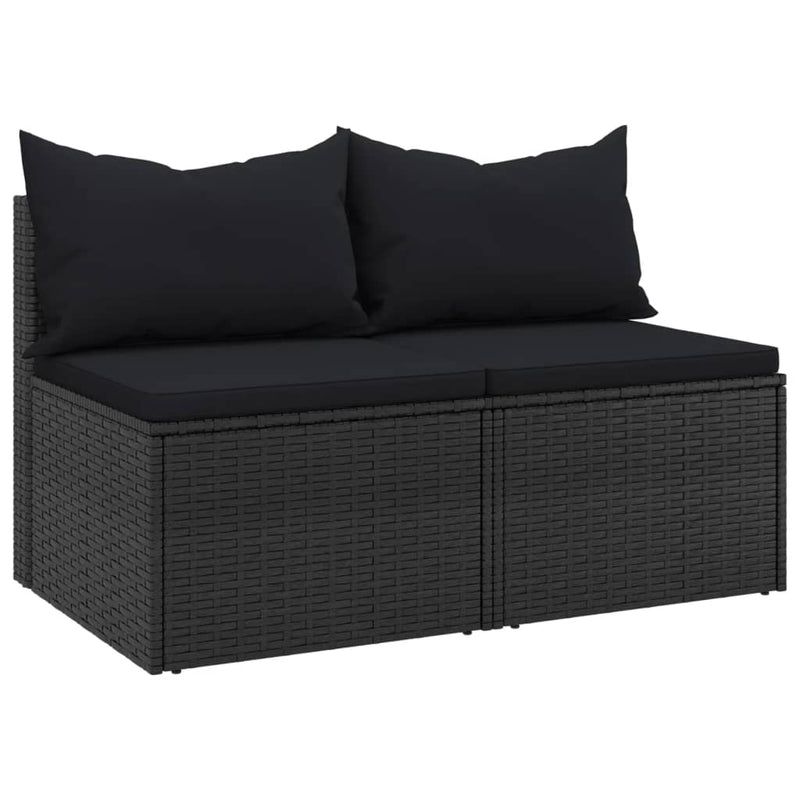 Garden Middle Sofas with Cushions 2 pcs Black Poly Rattan