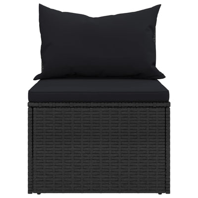 Garden Middle Sofas with Cushions 2 pcs Black Poly Rattan