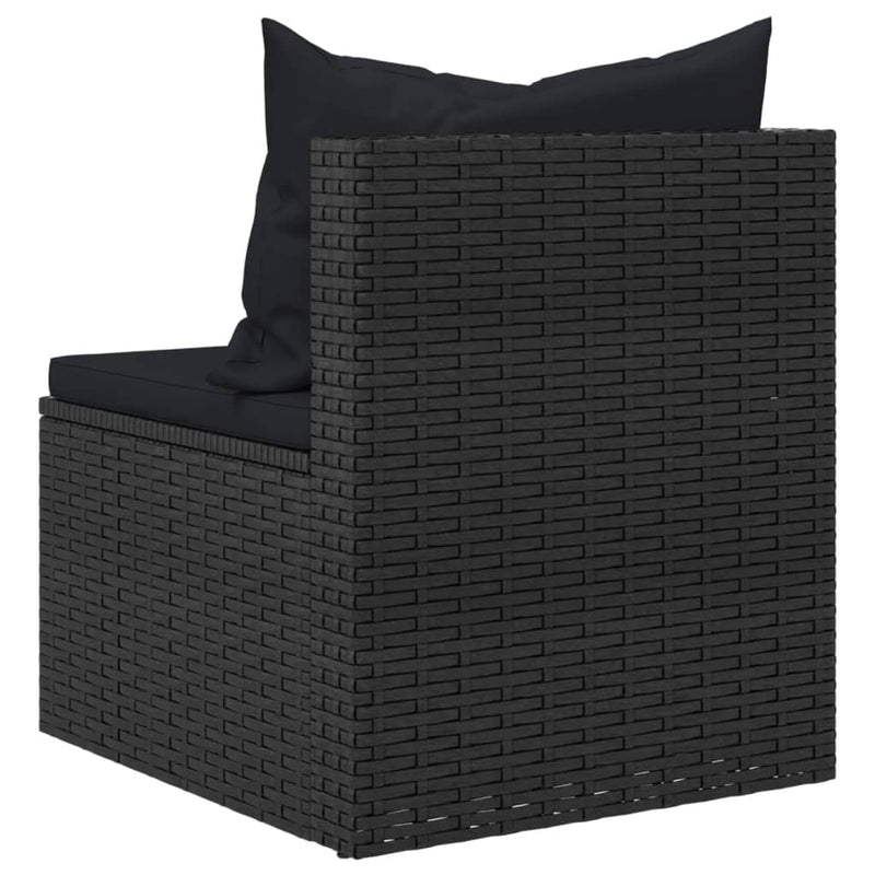 Garden Middle Sofas with Cushions 2 pcs Black Poly Rattan