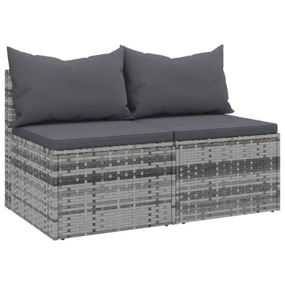 Garden Middle Sofas with Cushions 2 pcs Grey Poly Rattan