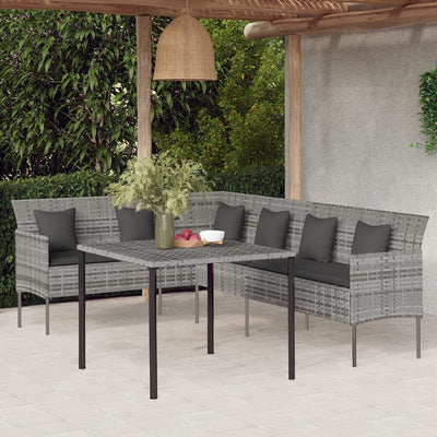 2 Piece Garden Dining Set with Cushions Grey Poly Rattan