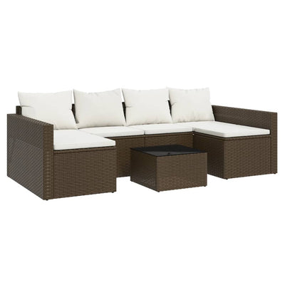 2 Piece Garden Lounge Set with Cushions Brown Poly Rattan