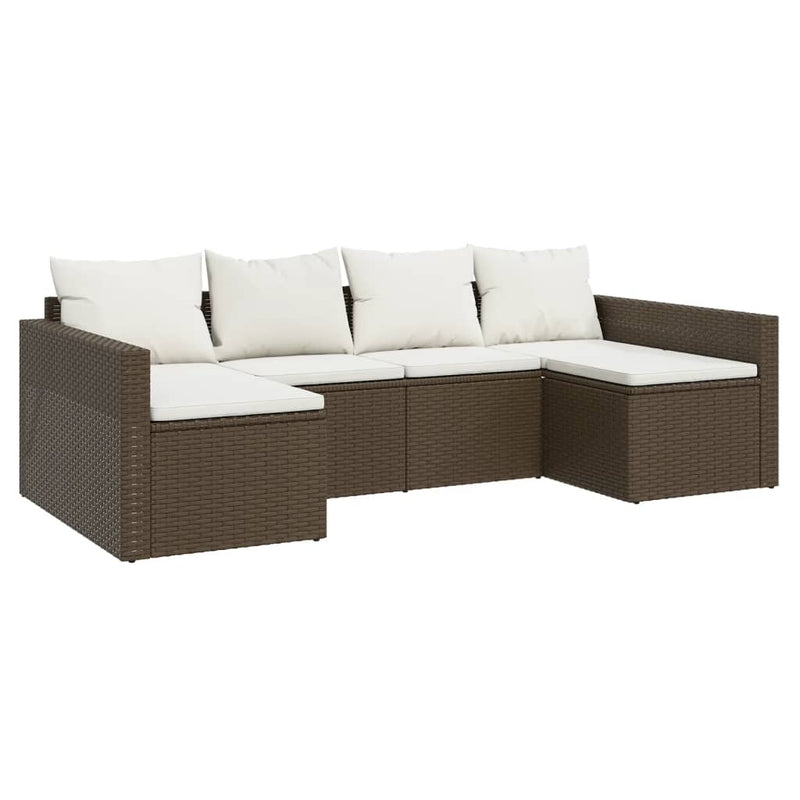 2 Piece Garden Lounge Set with Cushions Brown Poly Rattan