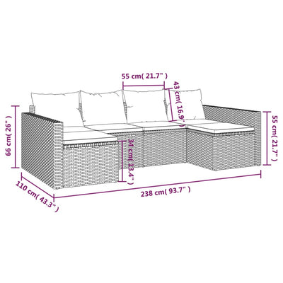 2 Piece Garden Lounge Set with Cushions Brown Poly Rattan