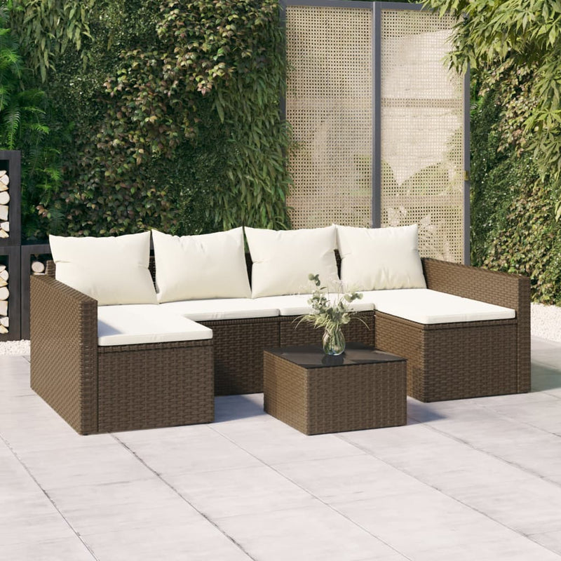 2 Piece Garden Lounge Set with Cushions Brown Poly Rattan