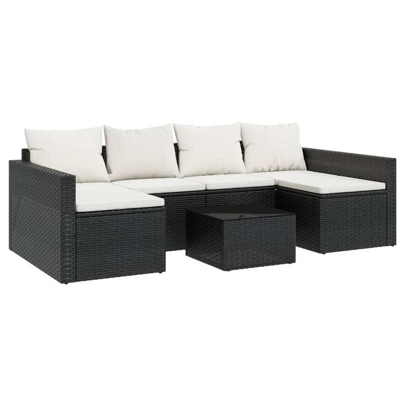 2 Piece Garden Lounge Set with Cushions Black Poly Rattan