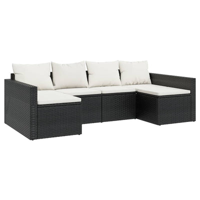 2 Piece Garden Lounge Set with Cushions Black Poly Rattan