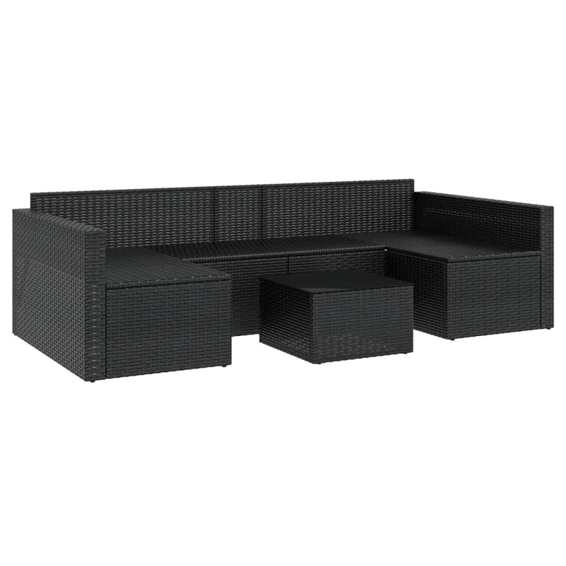 2 Piece Garden Lounge Set with Cushions Black Poly Rattan