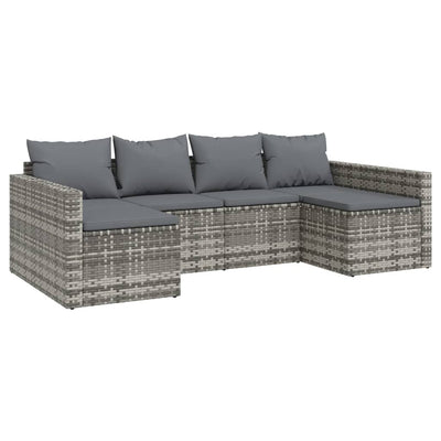 2 Piece Garden Lounge Set with Cushions Grey Poly Rattan