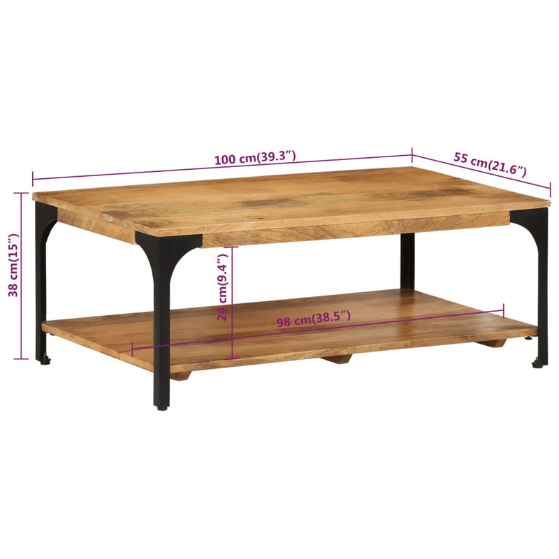 2-Layer Coffee Table 100x55x38 cm Solid Wood Mango and Steel