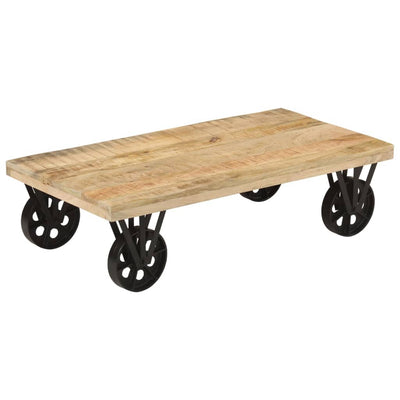 Coffee Table with Wheels 110x55x29.5 cm Solid Wood Mango