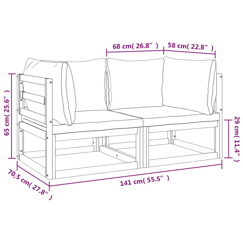 Sectional Corner Sofas 2 pcs with Taupe Cushions Solid Wood Acacia