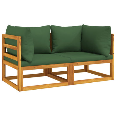 Sectional Corner Sofas 2 pcs with Green Cushions Solid Wood Acacia