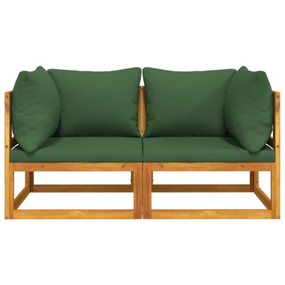 Sectional Corner Sofas 2 pcs with Green Cushions Solid Wood Acacia