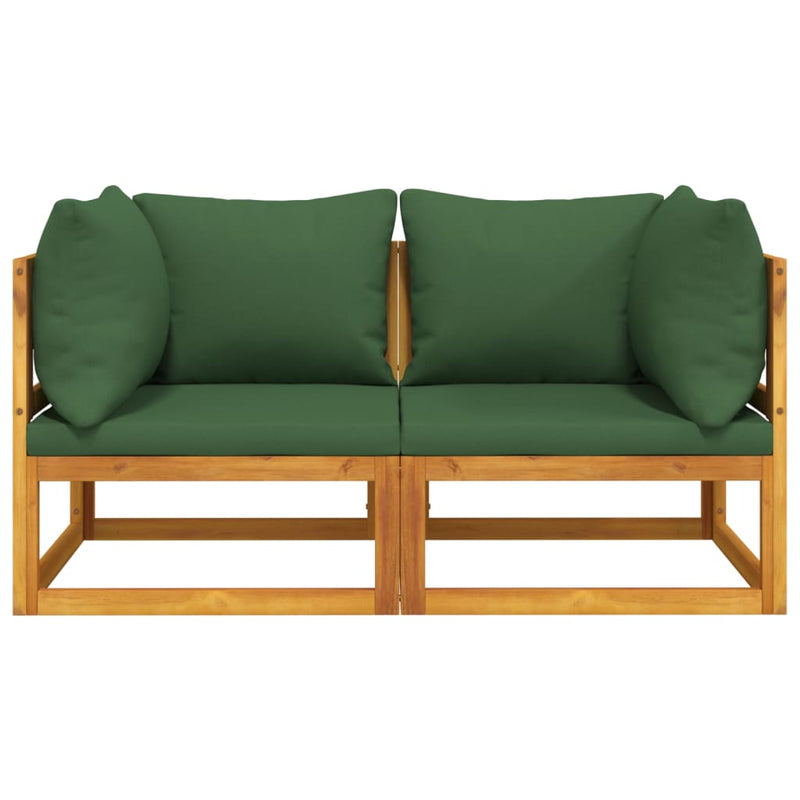 Sectional Corner Sofas 2 pcs with Green Cushions Solid Wood Acacia