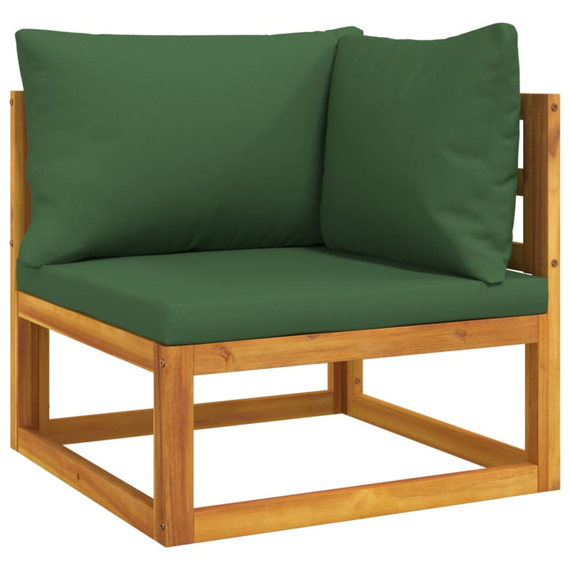 Sectional Corner Sofa with Green Cushions Solid Wood Acacia