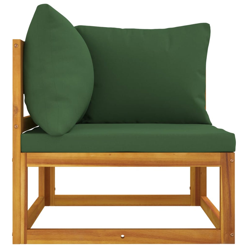 Sectional Corner Sofa with Green Cushions Solid Wood Acacia