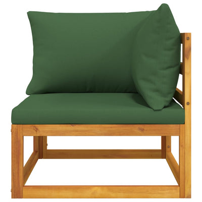 Sectional Corner Sofa with Green Cushions Solid Wood Acacia