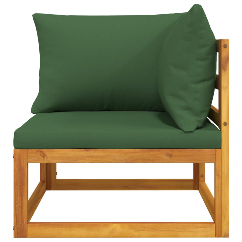 Sectional Corner Sofa with Green Cushions Solid Wood Acacia