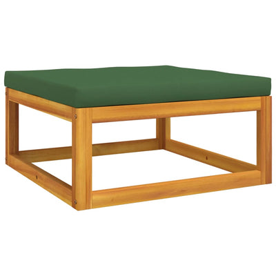 Garden Footrest with Green Cushion Solid Wood Acacia