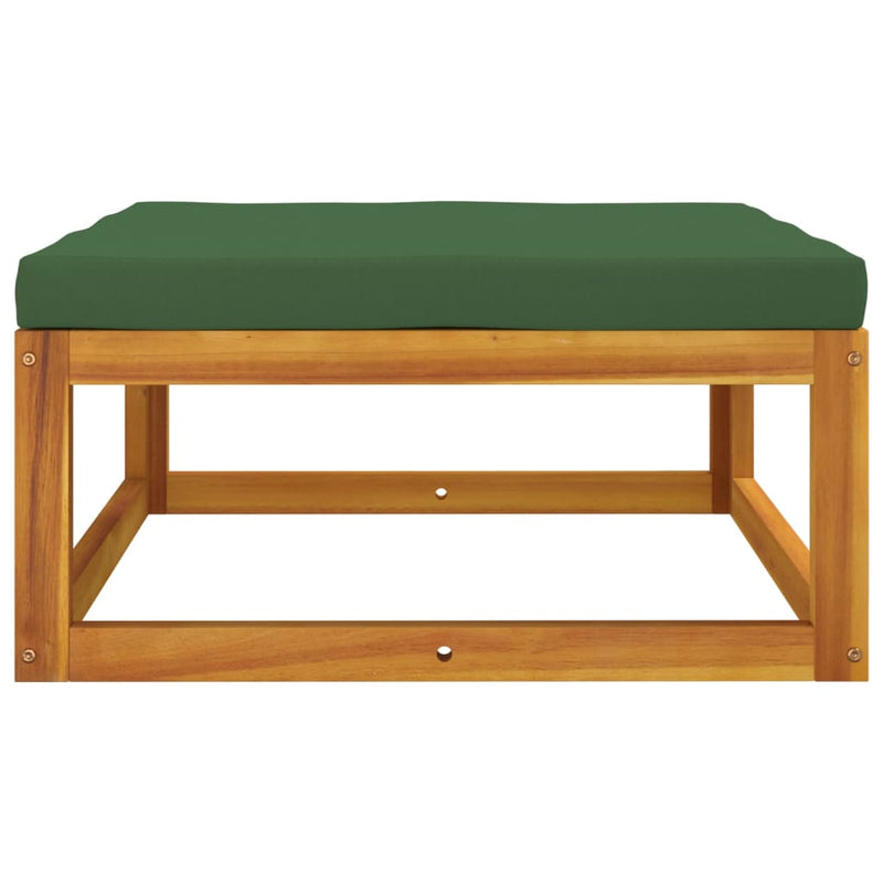 Garden Footrest with Green Cushion Solid Wood Acacia