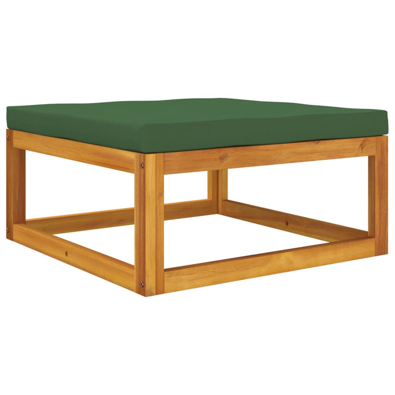 Garden Footrest with Green Cushion Solid Wood Acacia