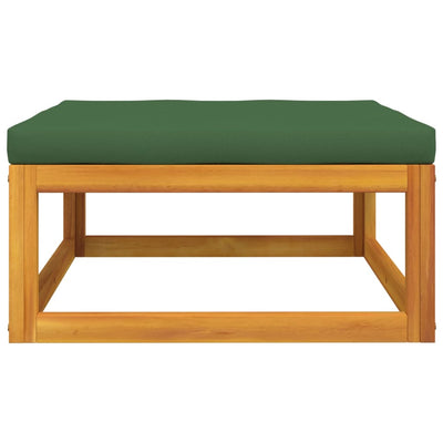 Garden Footrest with Green Cushion Solid Wood Acacia