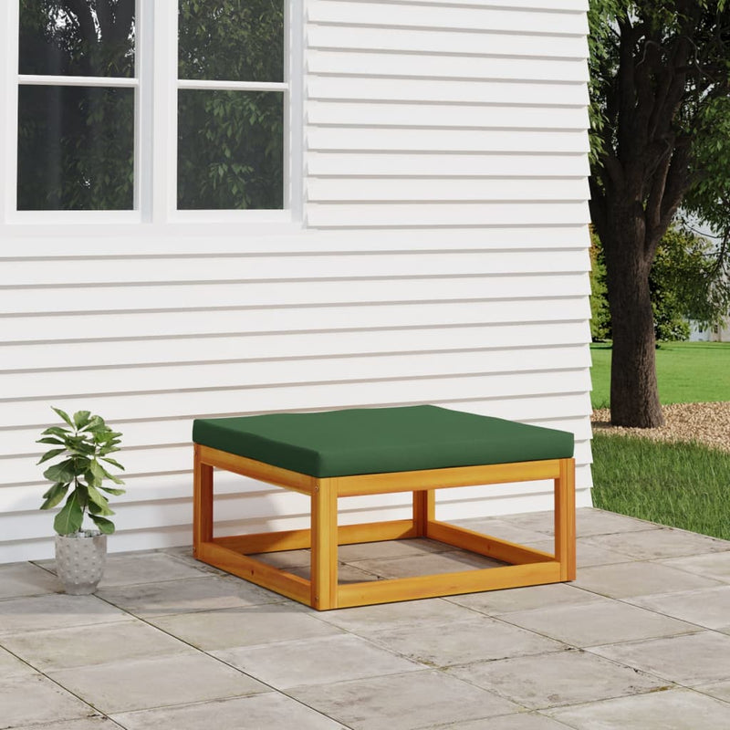 Garden Footrest with Green Cushion Solid Wood Acacia