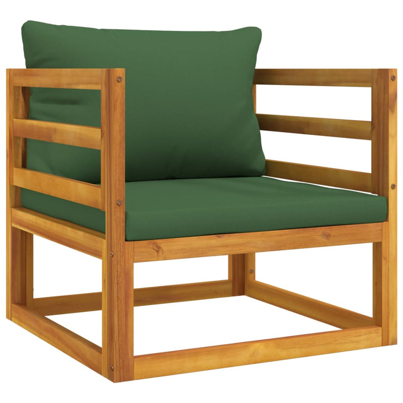 Garden Chair with Green Cushions Solid Wood Acacia