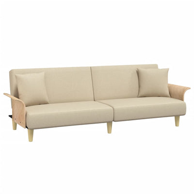 Sofa Bed with Armrests Cream Fabric