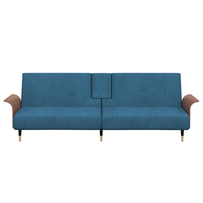 Sofa Bed with Cup Holders Blue Velvet