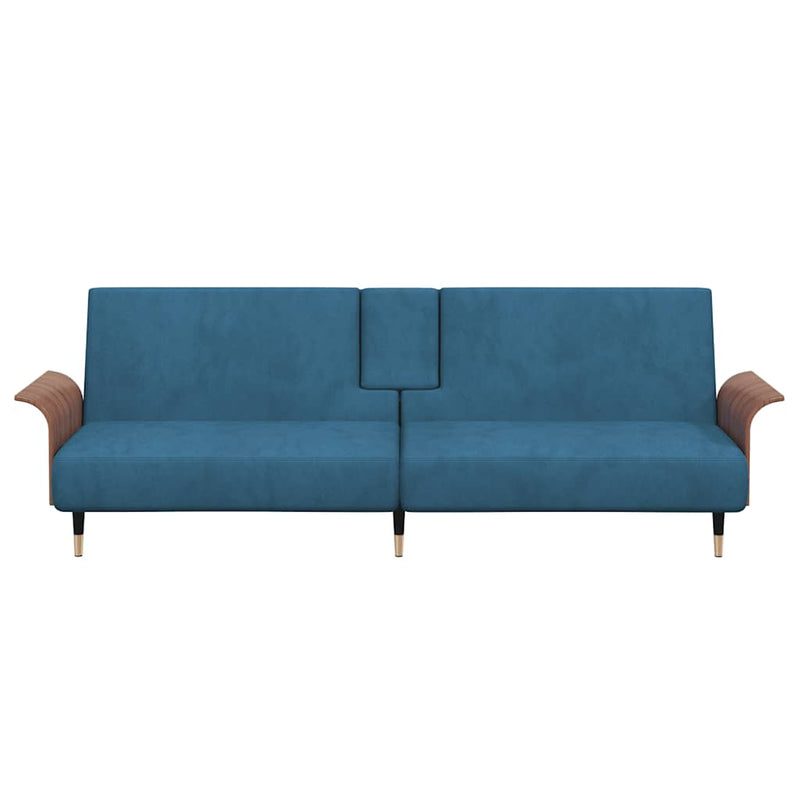 Sofa Bed with Cup Holders Blue Velvet