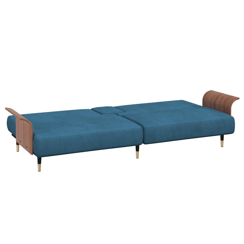 Sofa Bed with Cup Holders Blue Velvet