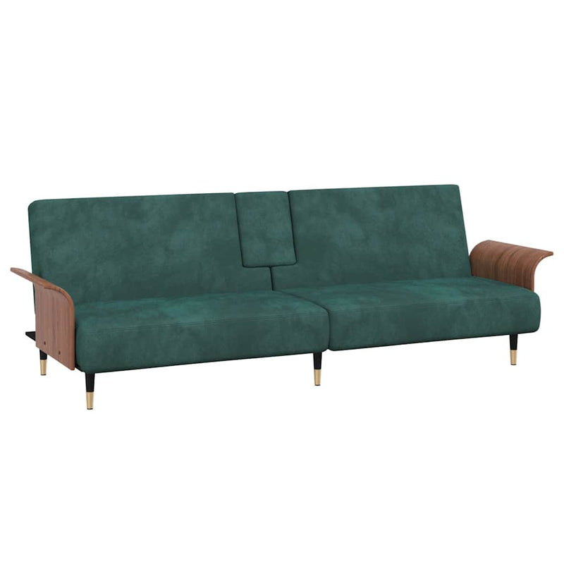 Sofa Bed with Cup Holders Dark Green Velvet