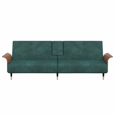 Sofa Bed with Cup Holders Dark Green Velvet