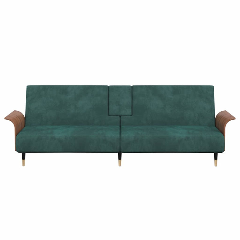 Sofa Bed with Cup Holders Dark Green Velvet