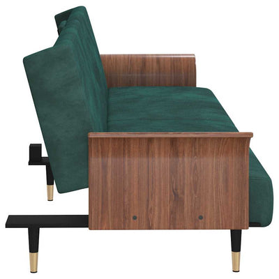 Sofa Bed with Cup Holders Dark Green Velvet