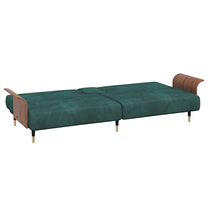 Sofa Bed with Cup Holders Dark Green Velvet